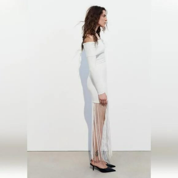 ZARA FRINGED STRETCH KNIT DRESS - Picture 1 of 5